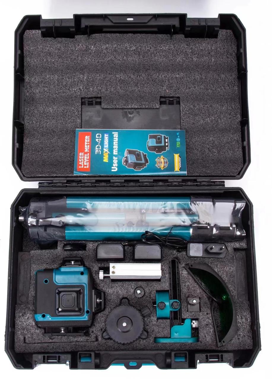 Alloyman Niveau laser 16 lignes AVEC TREPIED auto-nivelant 4 x 360 ° laser vert avec 2 piles au lithium rechargeables