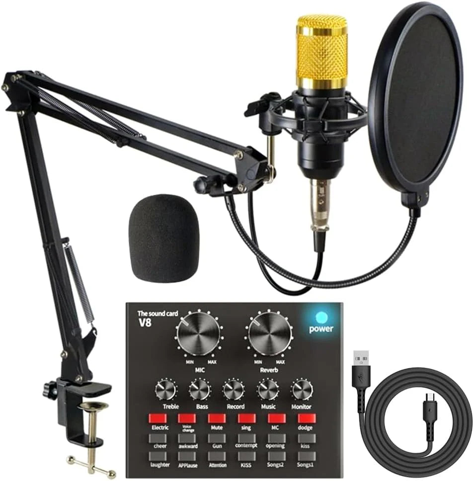 Kit Microphone à Condensateur Professionnel avec Carte Son – Ensemble Complet pour Enregistrement, Streaming et Podcast