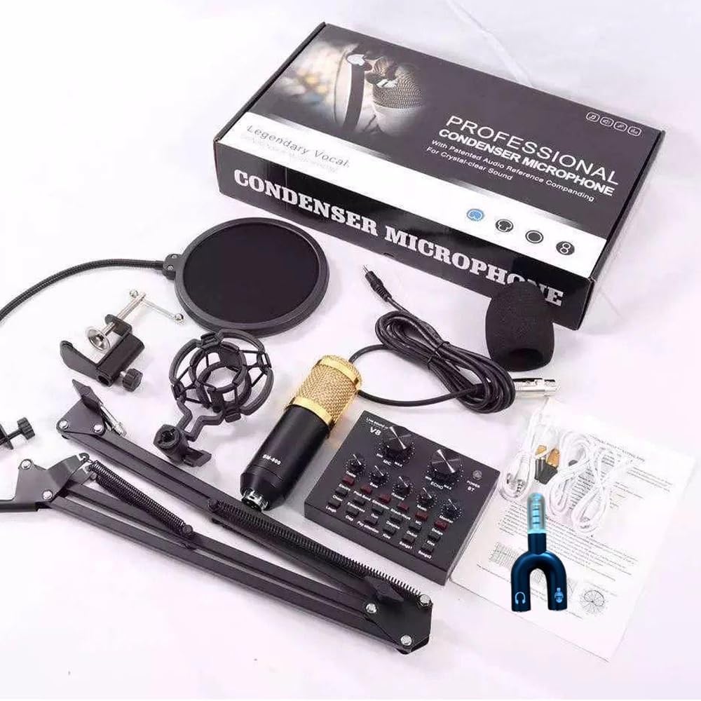 Kit Microphone à Condensateur Professionnel avec Carte Son – Ensemble Complet pour Enregistrement, Streaming et Podcast