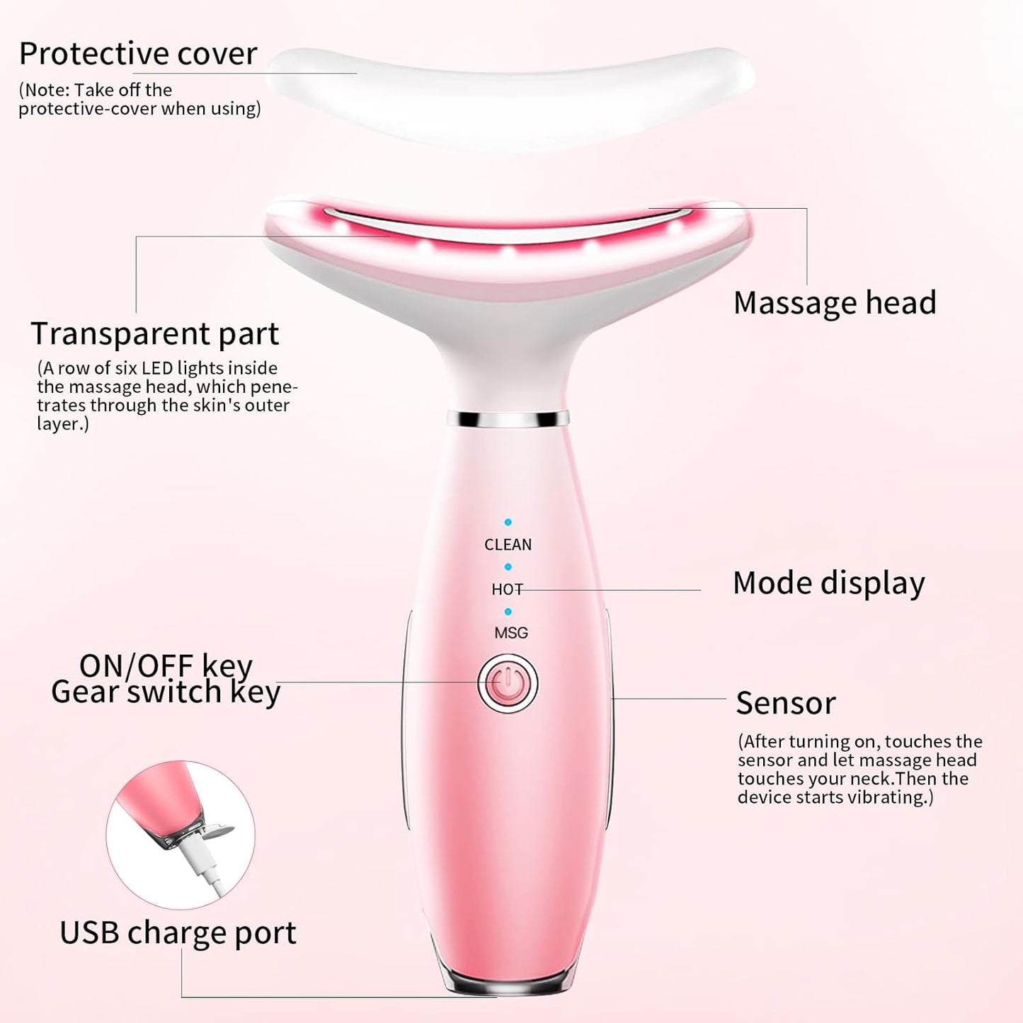 Appareil de massage pour le visage et le cou, appareil de beauté portable 3 en 1 pour le visage et le cou
