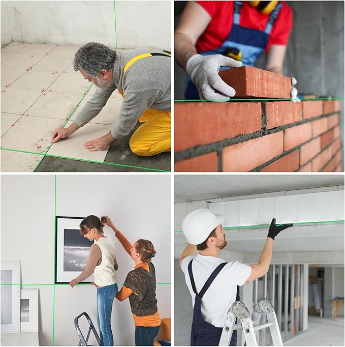 Alloyman Niveau laser 16 lignes AVEC TREPIED auto-nivelant 4 x 360 ° laser vert avec 2 piles au lithium rechargeables