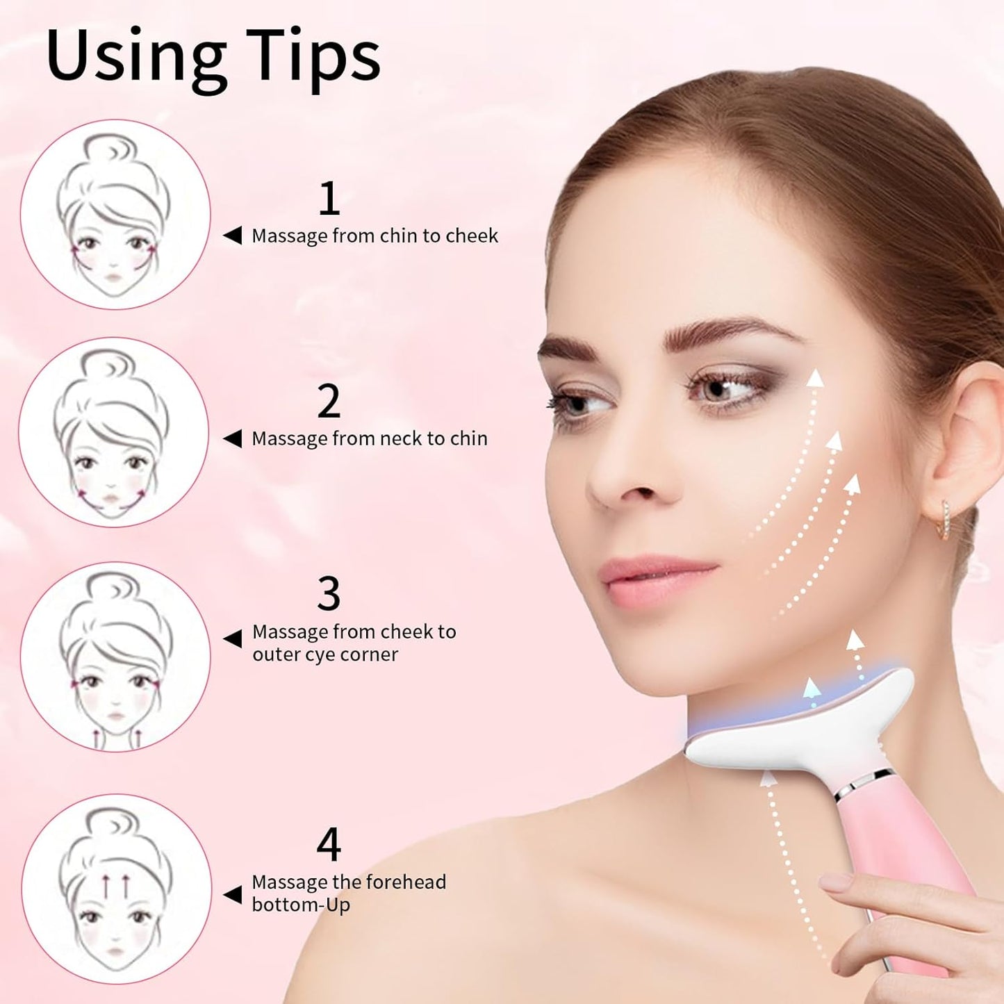 Appareil de massage pour le visage et le cou, appareil de beauté portable 3 en 1 pour le visage et le cou