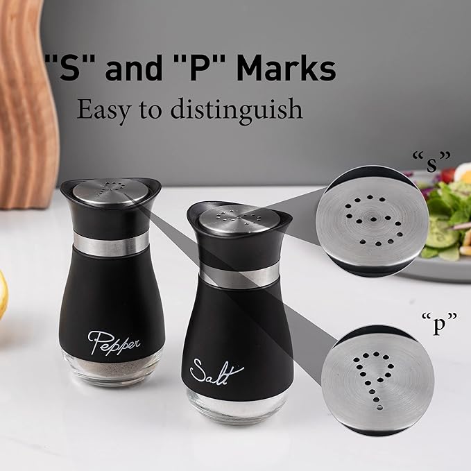 Lonffery Lot de 2 salière et poivrière en acier inoxydable avec bouteille en verre pour table
