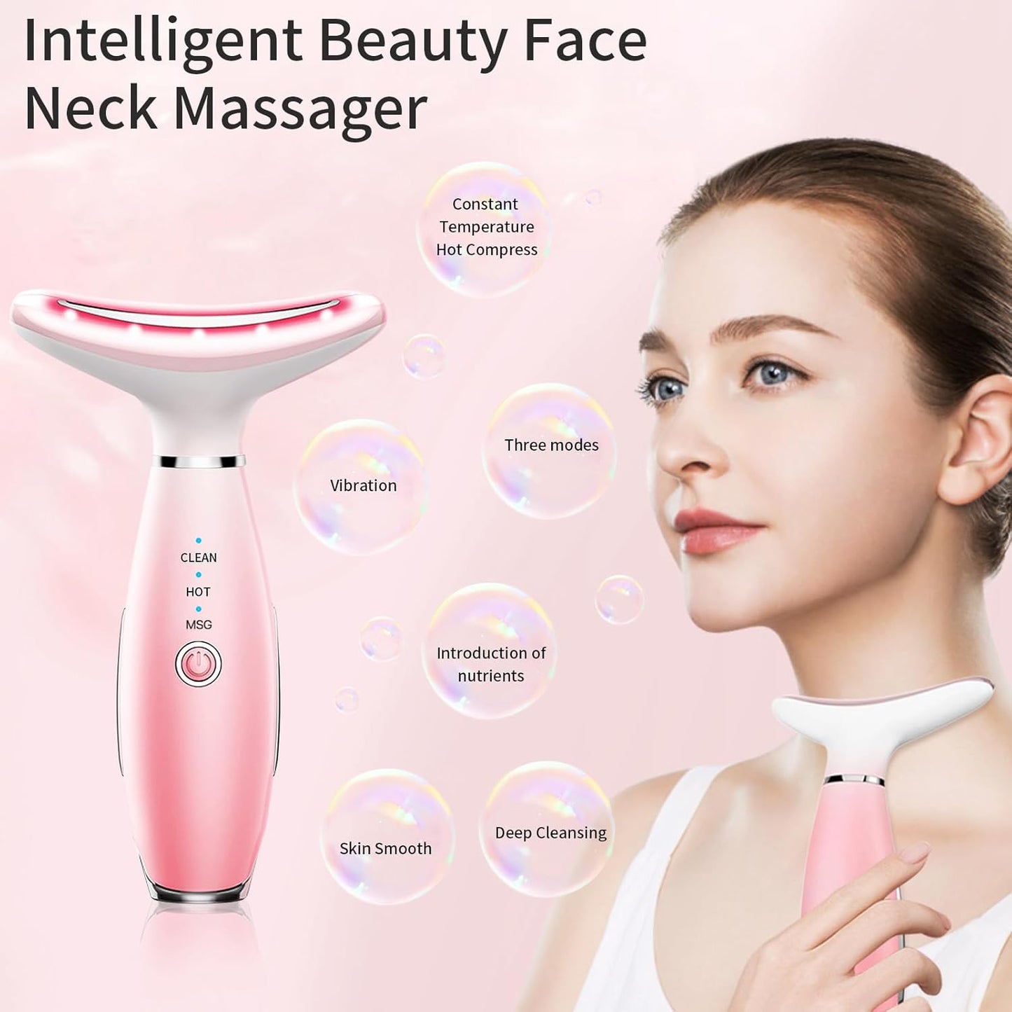 Appareil de massage pour le visage et le cou, appareil de beauté portable 3 en 1 pour le visage et le cou