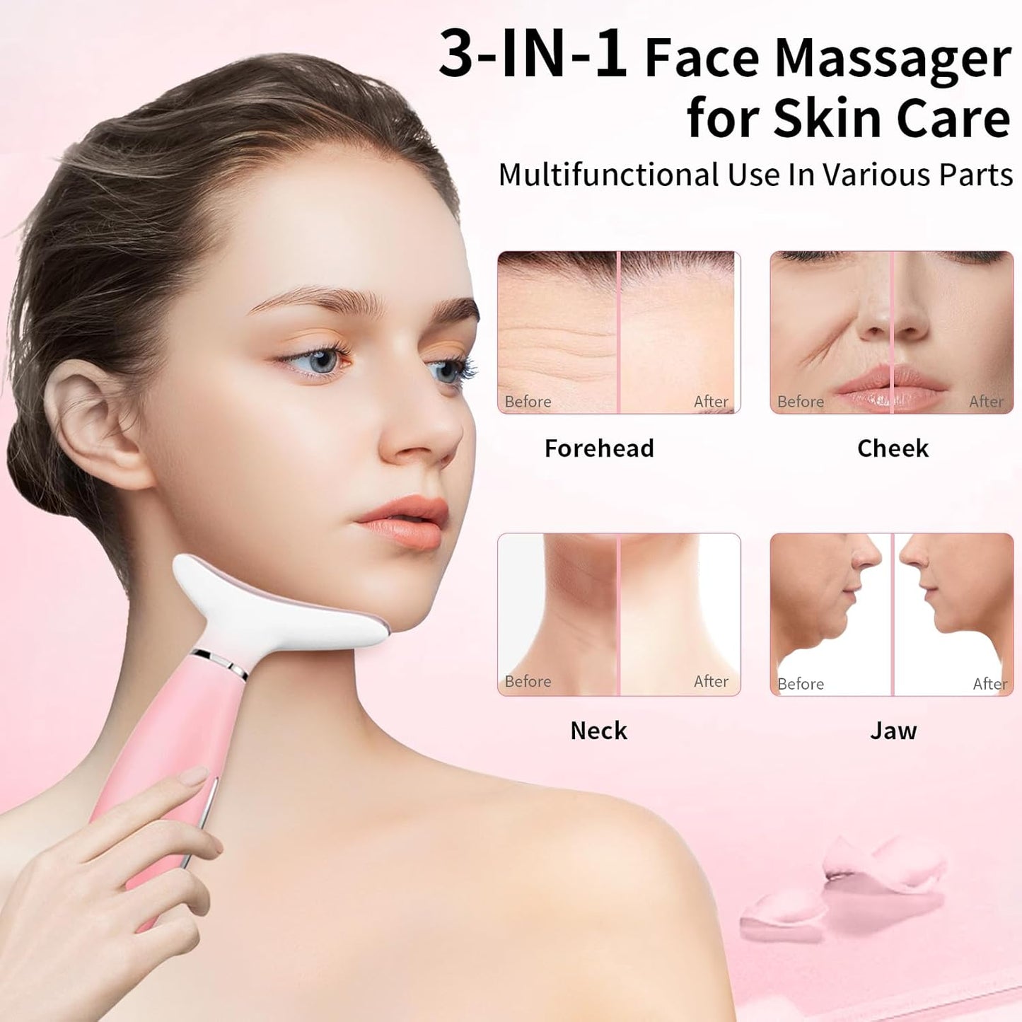 Appareil de massage pour le visage et le cou, appareil de beauté portable 3 en 1 pour le visage et le cou