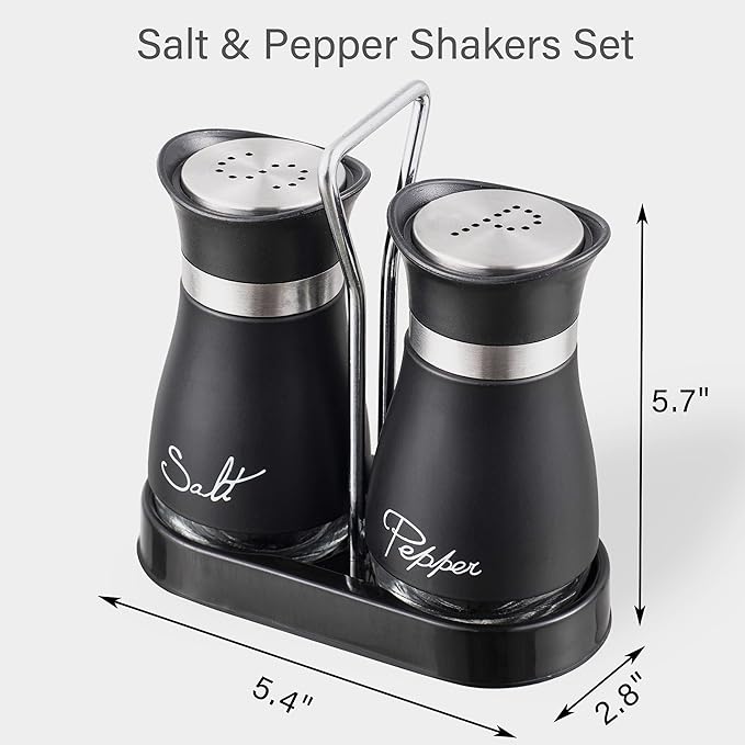 Lonffery Lot de 2 salière et poivrière en acier inoxydable avec bouteille en verre pour table