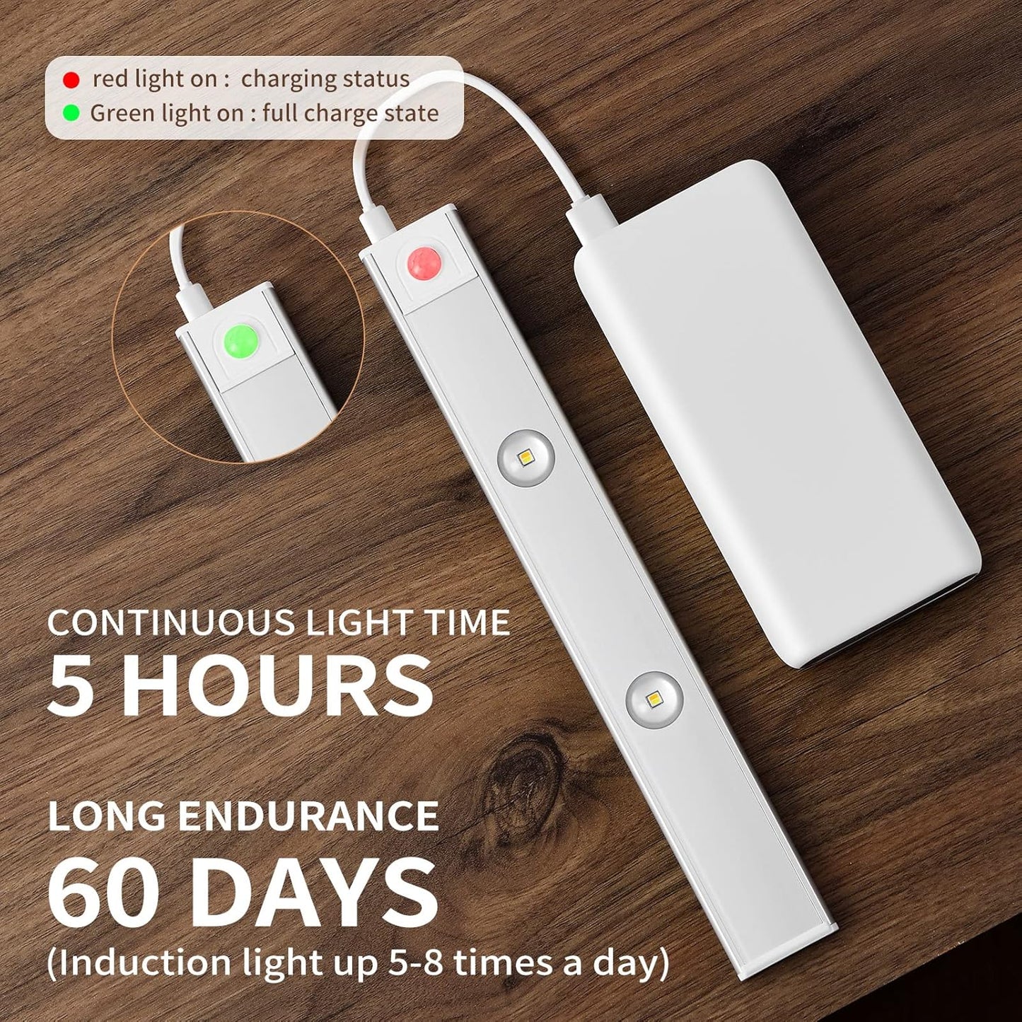 Capteur de mouvement lumière LED capteur lampe sans fil Ultra mince USB LED pour armoires de cuisine chambre armoire éclairage intérieur veilleuse