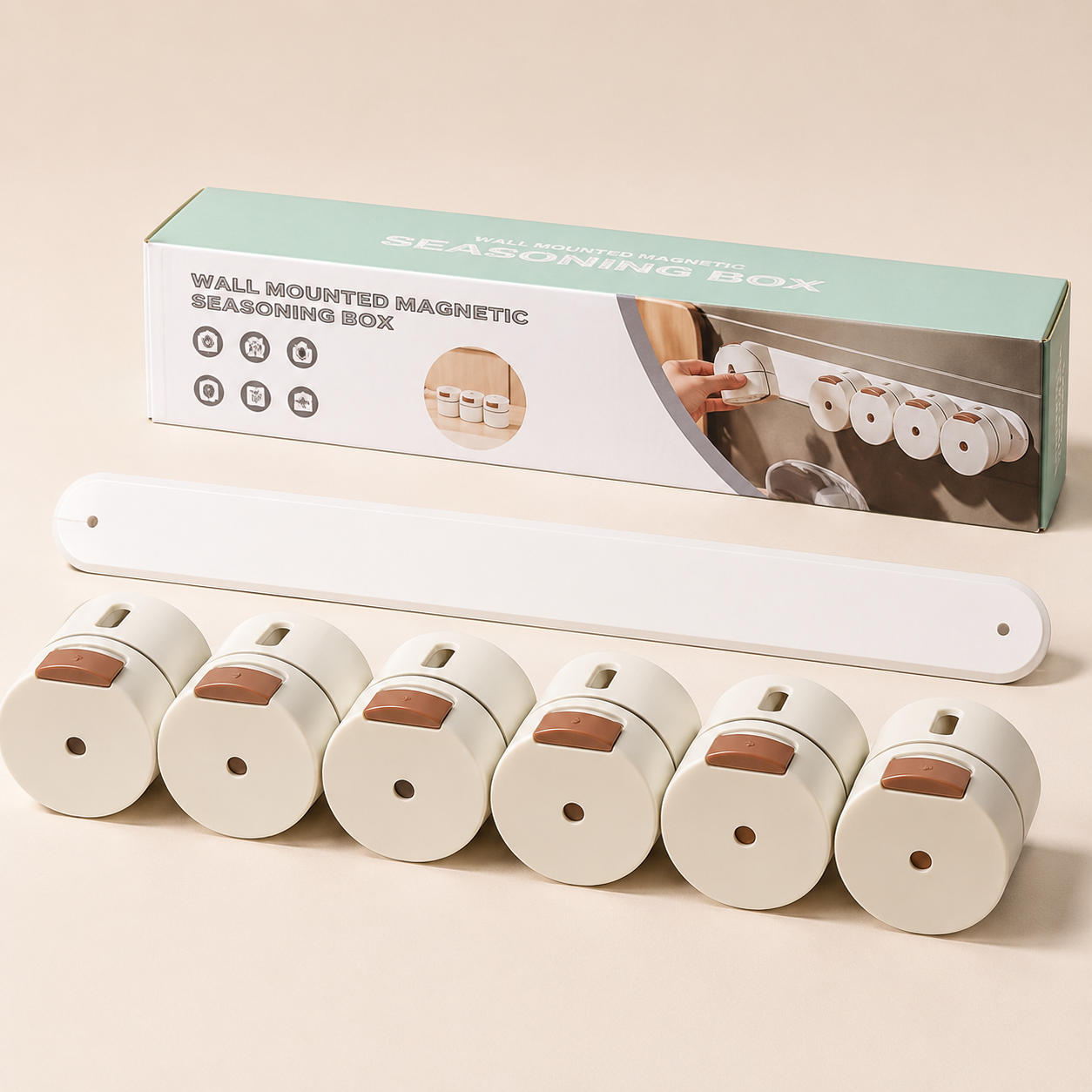 Set de 6 Pots à Épices Magnétiques Muraux – Rangement Cuisine Sans Perçage