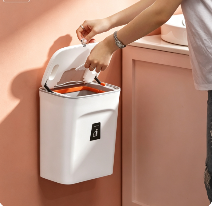 Poubelle Murale Pliable avec Couvercle – Gain de Place pour Cuisine et Salle de Bain