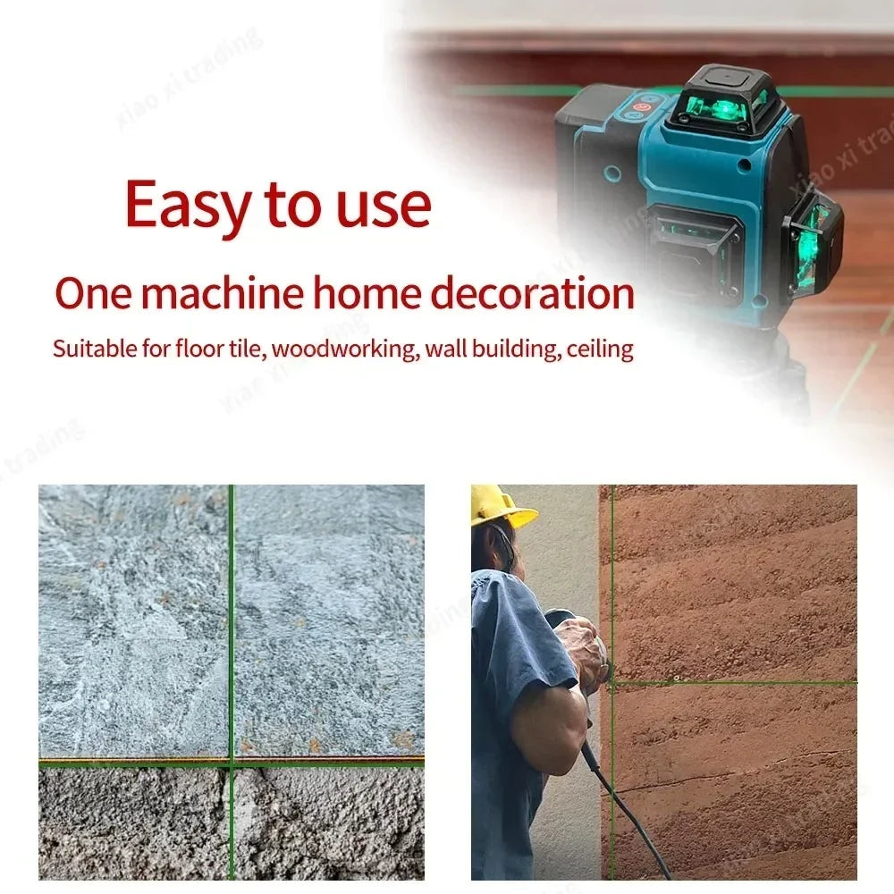 Alloyman Niveau laser 16 lignes AVEC TREPIED auto-nivelant 4 x 360 ° laser vert avec 2 piles au lithium rechargeables