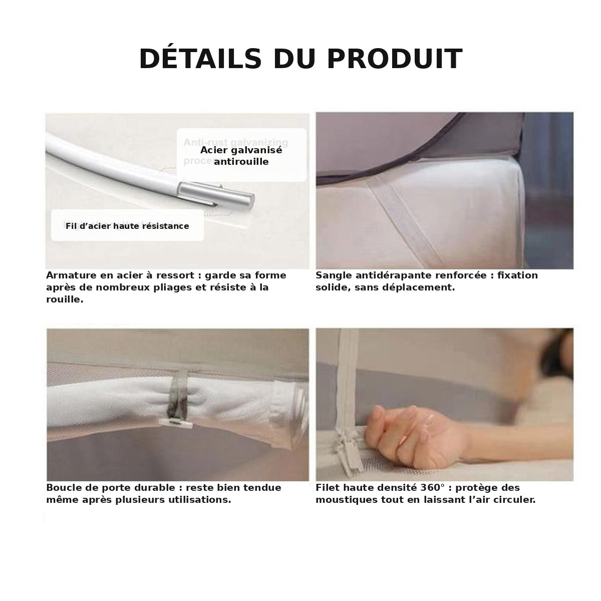 Moustiquaire de Lit Pliable Protection 360° et Installation Rapide