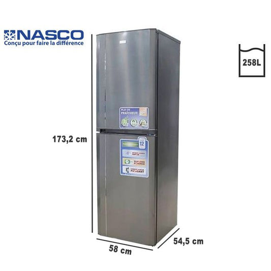 Nasco Réfrigérateur Combiné 246 Litres Net – Classe Énergétique Éco – Double Porte – HNASD2-33