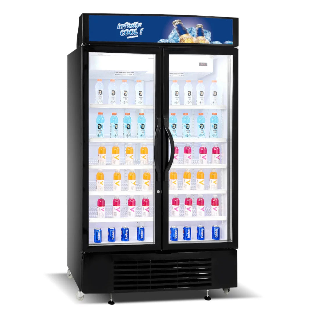 NASCO REFROIDISSEUR VERTICAL DOUBLE PORTES – 1000L – NAS-CH1250-2DR – CONTOUR NOIR – VITRÉ & ÉCLAIRAGE LED