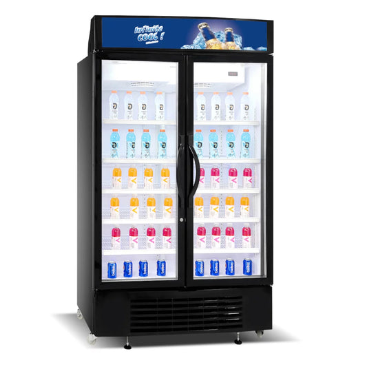 NASCO REFROIDISSEUR VERTICAL DOUBLE PORTES – 1000L – NAS-CH1250-2DR – CONTOUR NOIR – VITRÉ & ÉCLAIRAGE LED