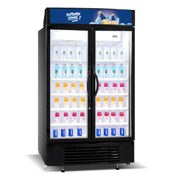NASCO REFROIDISSEUR VERTICAL DOUBLE PORTES – 1000L – NAS-CH1250-2DR – CONTOUR NOIR – VITRÉ & ÉCLAIRAGE LED