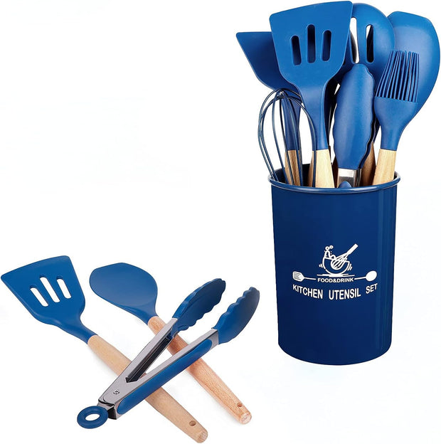 Ensemble de 12 ustensiles de cuisine en silicone avec support