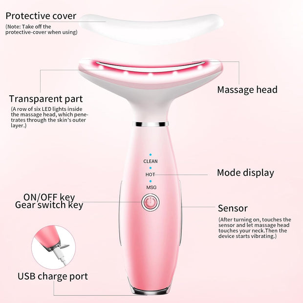 Appareil de massage pour le visage et le cou, appareil de beauté portable 3 en 1 pour le visage et le cou