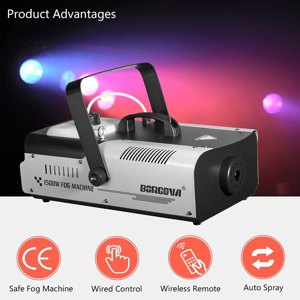 Machine à Fumée Professionnelle 1500W – Fog Machine Haute Puissance avec Télécommande Sans Fil & Commande Filaire pour Soirées, Scène & Événements