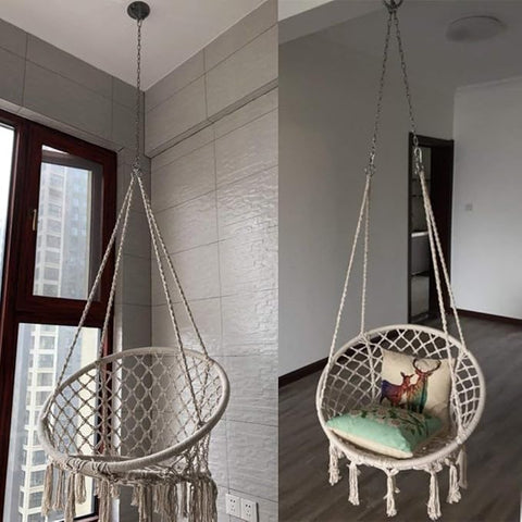 Chaise Suspendue, tricotée par Corde de Coton avec des Franges romantiques hamac macramé