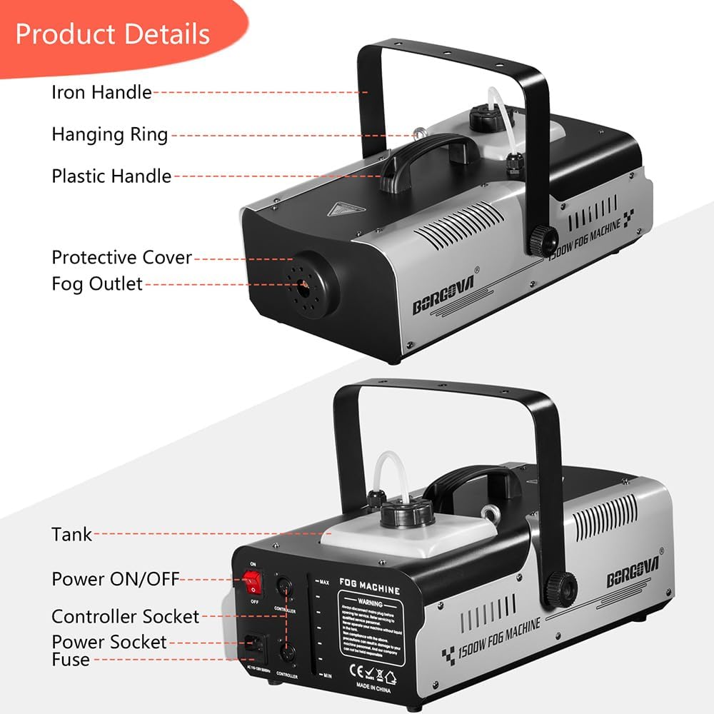 Machine à Fumée Professionnelle 1500W – Fog Machine Haute Puissance avec Télécommande Sans Fil & Commande Filaire pour Soirées, Scène & Événements