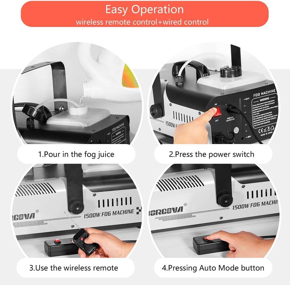 Machine à Fumée Professionnelle 1500W – Fog Machine Haute Puissance avec Télécommande Sans Fil & Commande Filaire pour Soirées, Scène & Événements