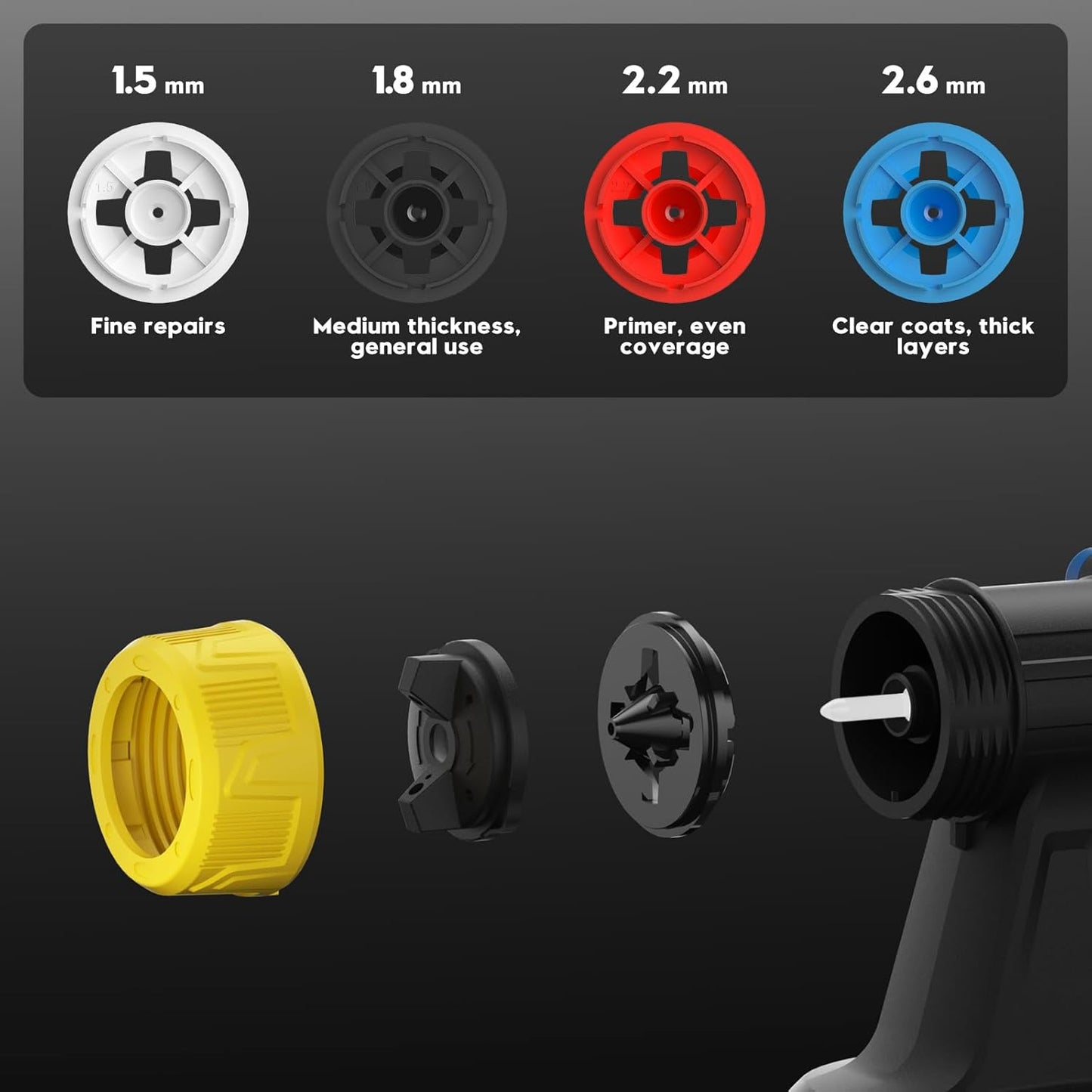 Pistolet à Peinture Sans Fil – Réservoir 1,2 L, 4 Buses et 3 Modes de Pulvérisation