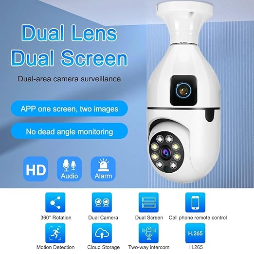 Caméra PTZ à double objectif 360° 1080P avec suivi de mouvement, vision NUIT et audio bidirectionnel