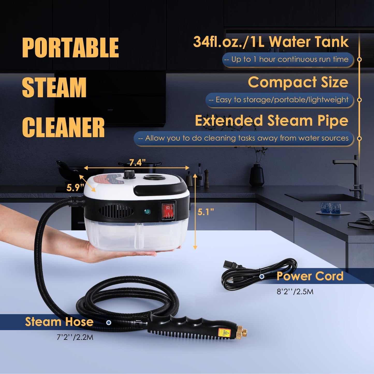 Nettoyeur Vapeur 2500W Portatif – Nettoyeur Haute Pression à Main pour Maison, Carrelage & Voiture