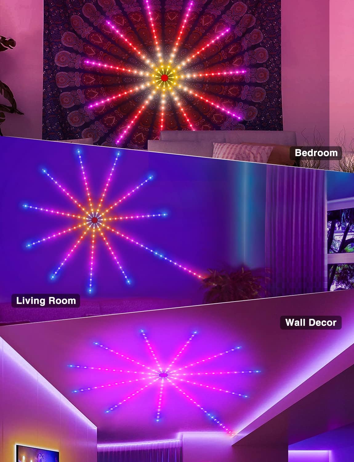 Lumières Feux d’Artifice RGB avec Effet Lancement, Contrôle App & Télécommande