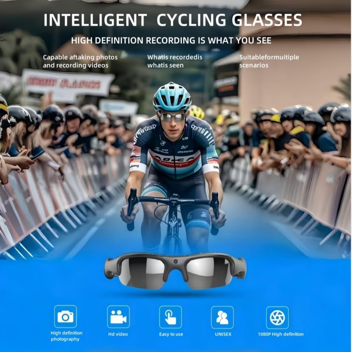 Lunettes Connectées Caméra HD 1080P WiFi – Smart Glasses avec Carte 32GB pour Sport & Sécurité