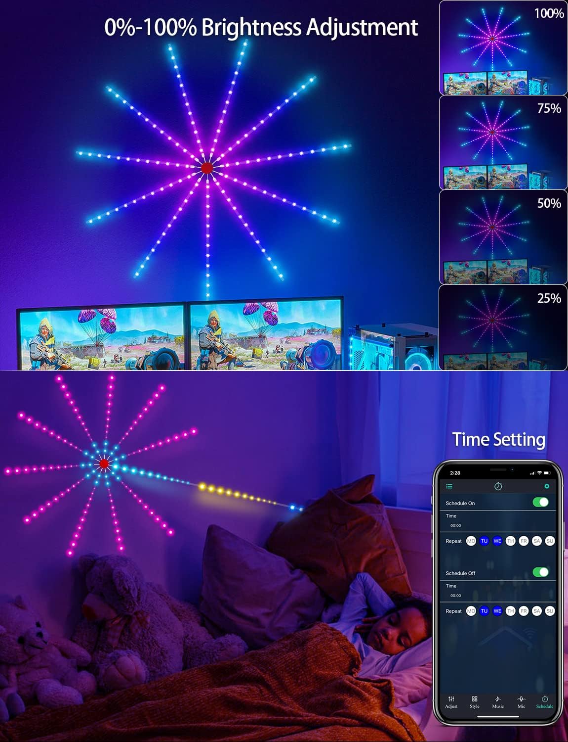 Lumières Feux d’Artifice RGB avec Effet Lancement, Contrôle App & Télécommande