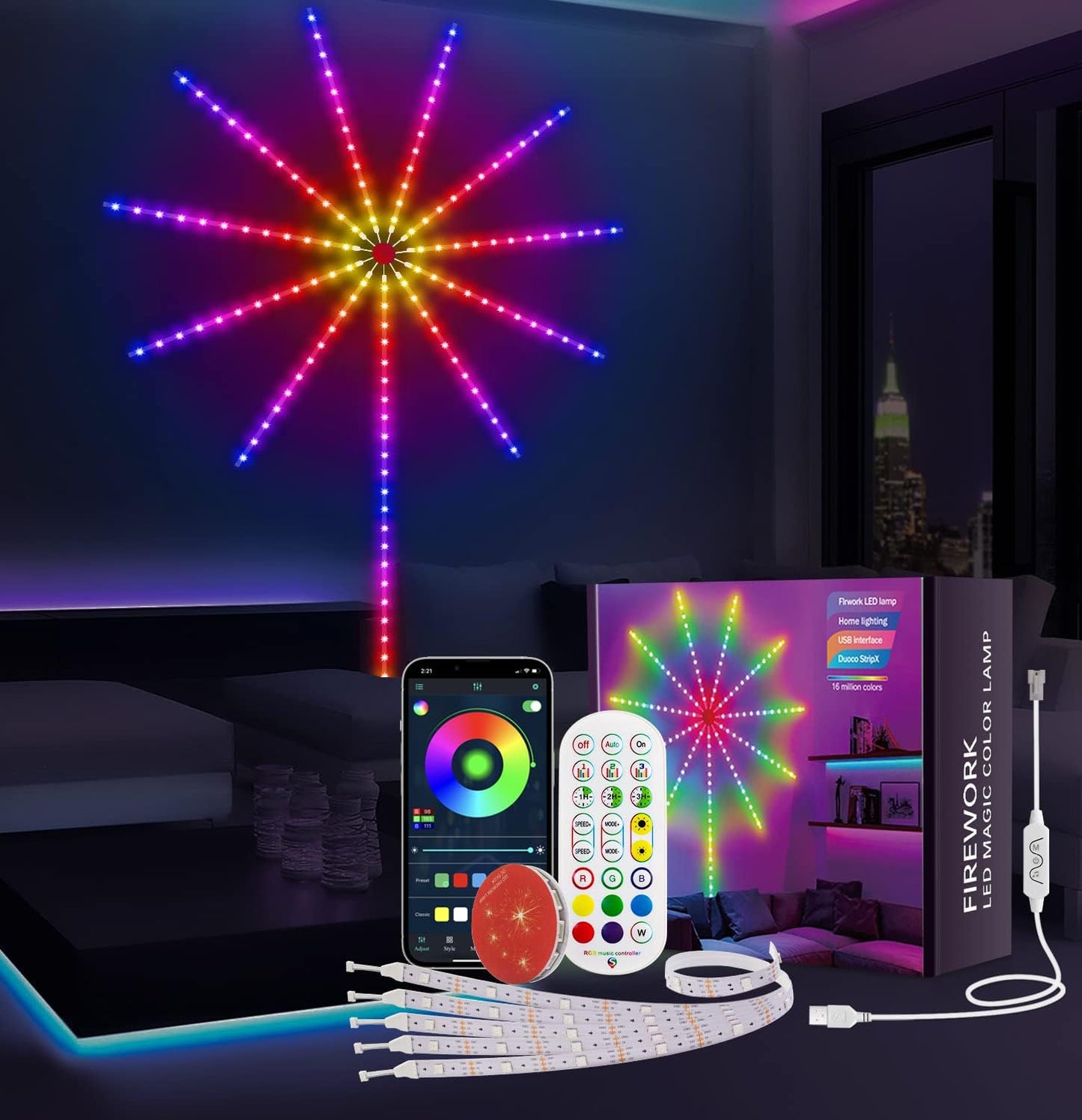 Lumières Feux d’Artifice RGB avec Effet Lancement, Contrôle App & Télécommande