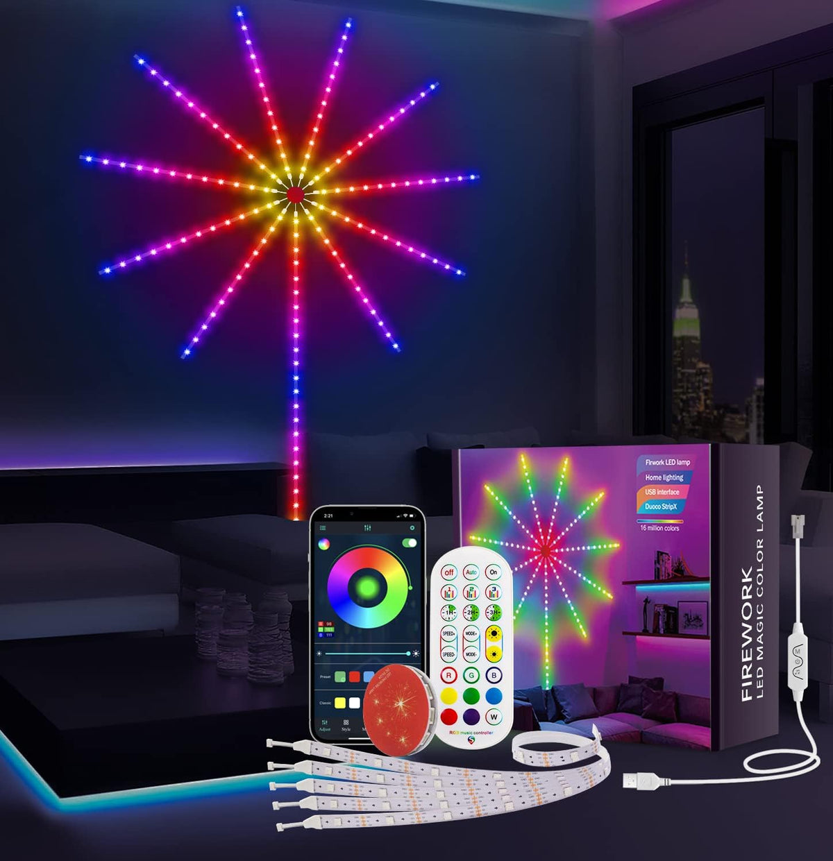 Lumières Feux d’Artifice RGB avec Effet Lancement, Contrôle App & Télécommande
