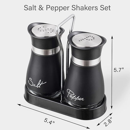 Lonffery Lot de 2 salière et poivrière en acier inoxydable avec bouteille en verre pour table