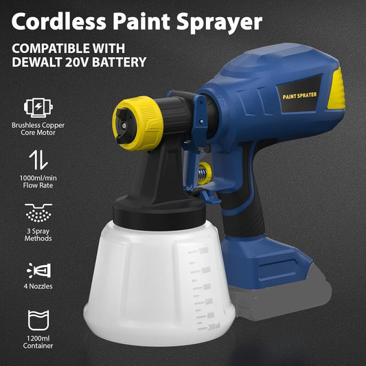 Pistolet à Peinture Sans Fil – Réservoir 1,2 L, 4 Buses et 3 Modes de Pulvérisation