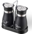 Lonffery Lot de 2 salière et poivrière en acier inoxydable avec bouteille en verre pour table