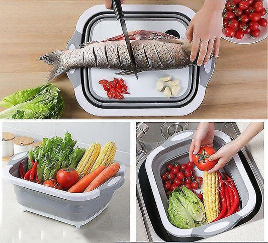 Planche à découper pliante 3 en 1, planche à découper multifonctionnelle, planche de perçage d'évier, panier de filtre, lavabo