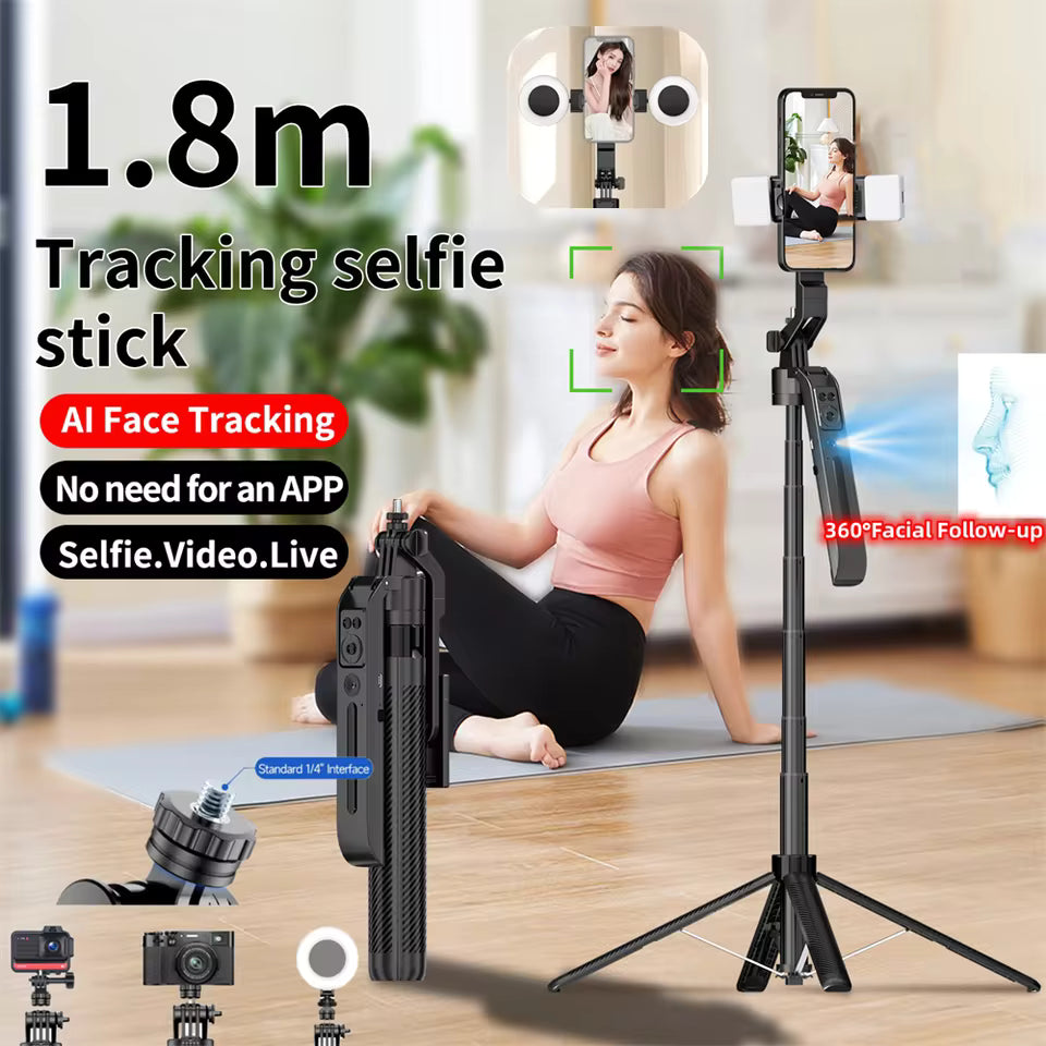 Stabilisateur de Cardan AI avec Suivi Facial – Bâton de Selfie Sans Fil & Trépied Bluetooth iOS Android
