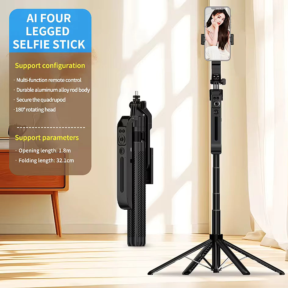Stabilisateur de Cardan AI avec Suivi Facial – Bâton de Selfie Sans Fil & Trépied Bluetooth iOS Android
