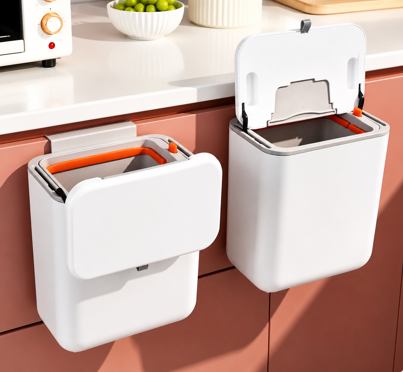 Poubelle Murale Pliable avec Couvercle – Gain de Place pour Cuisine et Salle de Bain