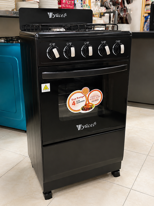 Moderne Modele Moyen YUCEL Cuisinière - Gaz 4 Feux - Noir - 6 Mois De Garantie