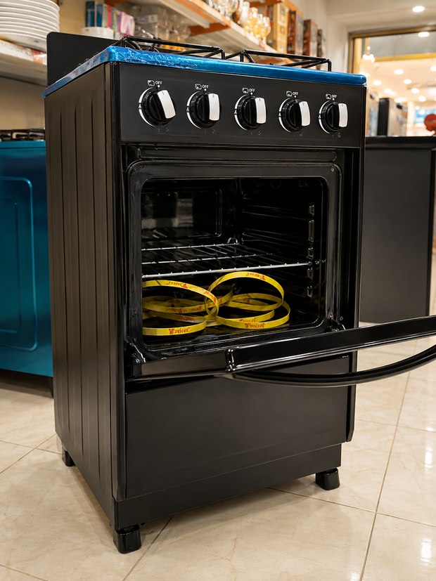 Moderne Modele Moyen YUCEL Cuisinière - Gaz 4 Feux - Noir - 6 Mois De Garantie