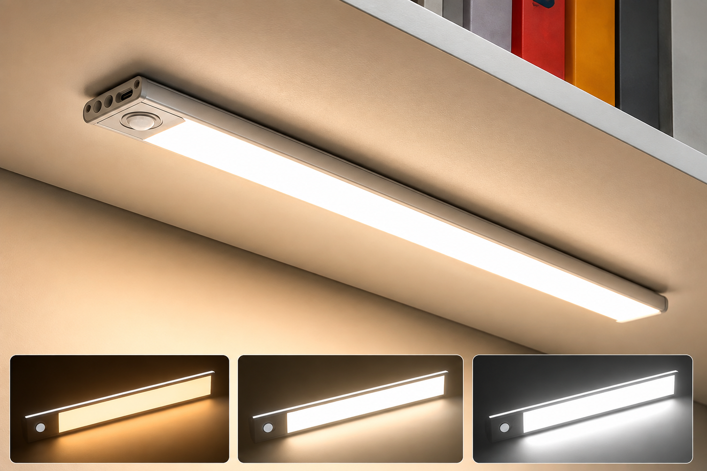 Lampe LED Rechargeable à Détecteur de Mouvement – 3 Couleurs & Intensité Réglable 20cm