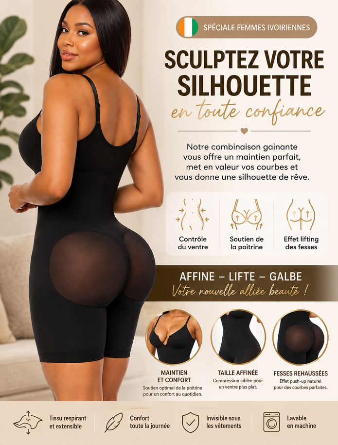Gaine Sculptante Femme 360° – Ventre Plat, Taille Affinée & Effet Push-Up Fessier | Invisible Sous les Vêtements