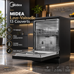 Lave-Vaisselle Midea 13 Couverts Noir – Filtre Antibactérien, Lavage 70°C & 13 Réglages – WQP12-5201C