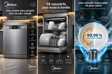 Lave-Vaisselle Midea 14 Couverts Gris – 8 Programmes, Filtre Antibactérien & Séchage Auto – WQP12-7633