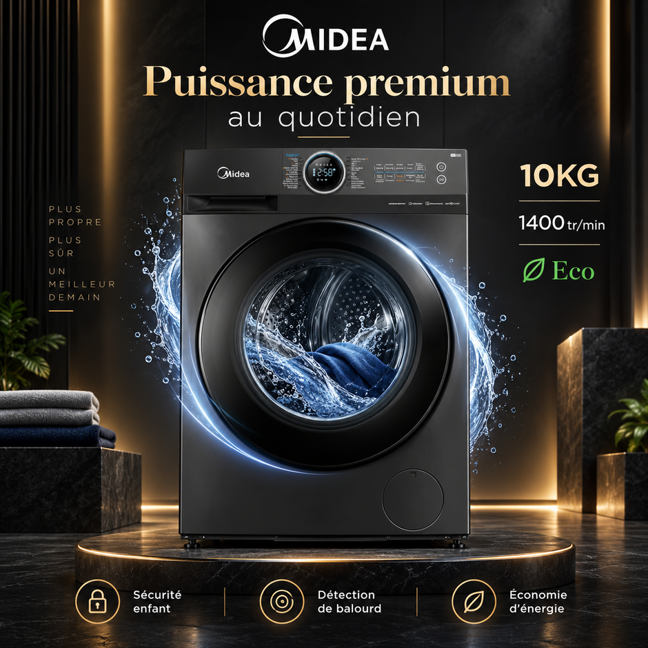 Machine à Laver Midea 10KG Inverter Wi-Fi 1400 tr/min – MF200W100WB/T