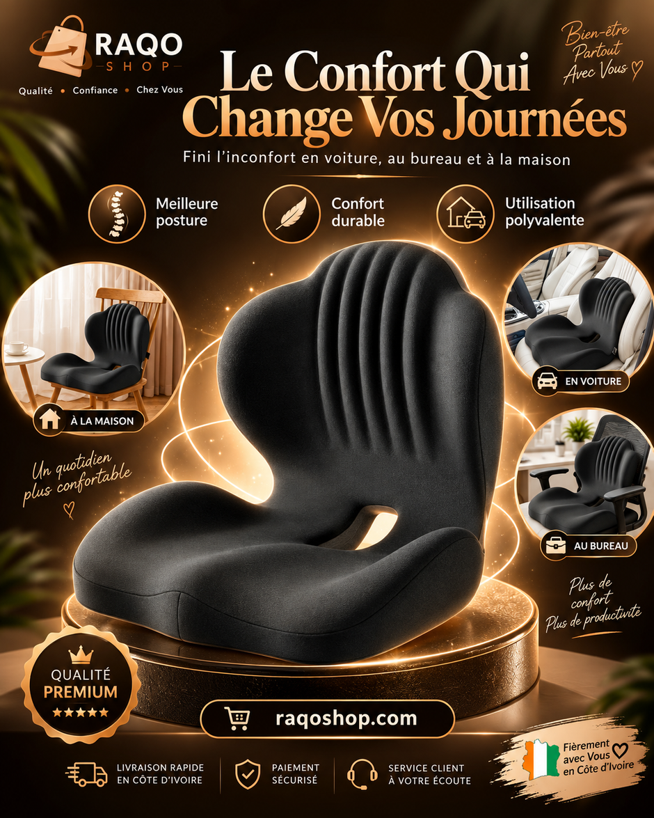 Coussin Ergonomique 2-en-1 Assise & Dos – Confort Voiture, Bureau & Maison