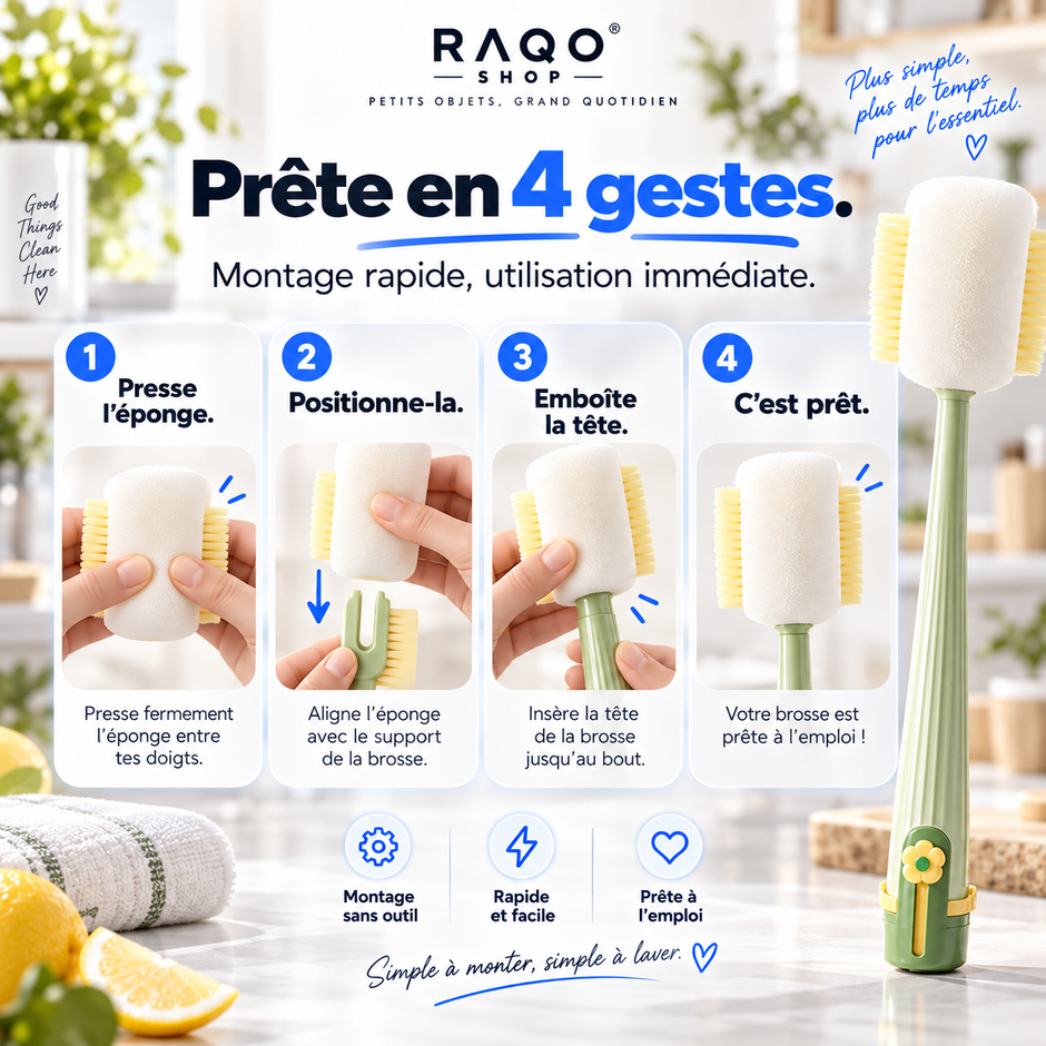 La Brosse Maline™ 5-en-1 RAQO – Nettoyage Gourdes, Verres, Pailles & Couvercles