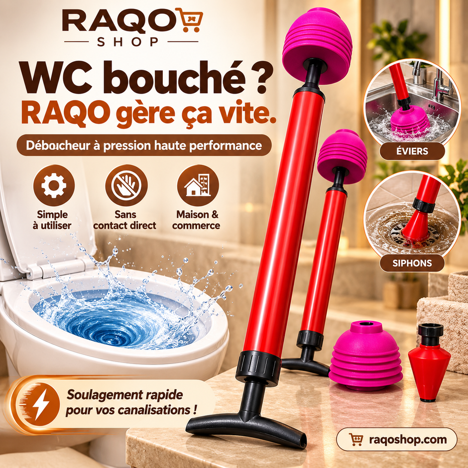 RAQO Débouche Tout™ – Déboucheur à Pression pour WC, Évier & Canalisations
